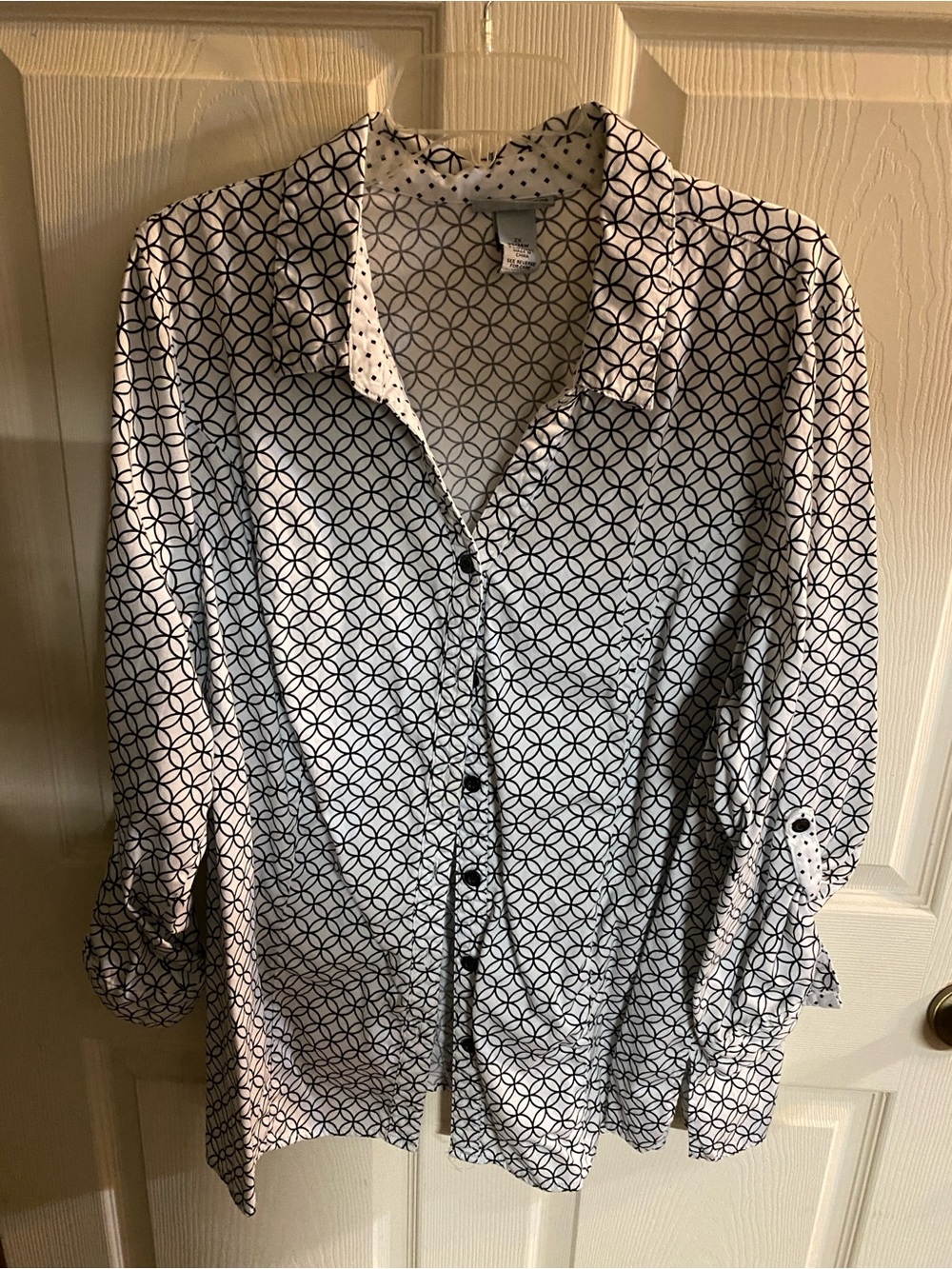 Catherines Black and White Geometric Button-Up Shirt